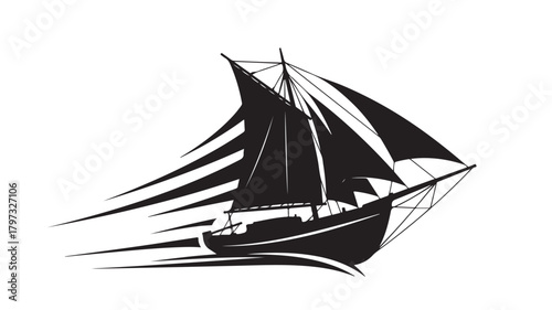 Bold sailing ship cutting through the waves with speed, perfect for nautical designs, adventure themes, or branding that conveys power and momentum, a classic silhouette for your creative project
