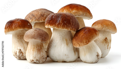 Group of fresh porcini mushrooms isolated on a white background