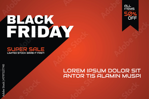 A bold black friday promotional graphic featuring a striking color scheme and a prominent sale announcement