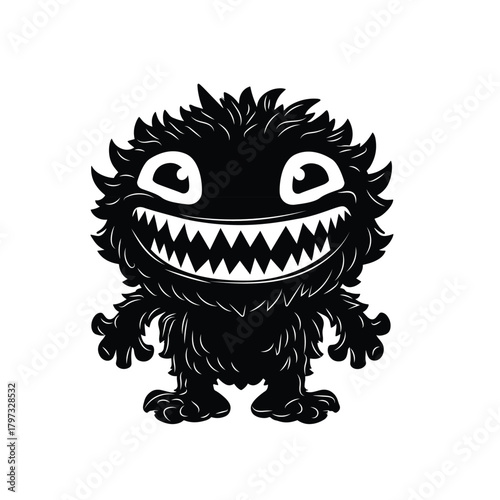 Furry Frenzy Chomping Black Monster Mascot silhouette