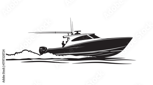 Exciting boating adventure awaits with this stunning monochrome vessel speeding across the waves, perfect for nautical enthusiasts and adventure seekers, embrace the thrill of the sea