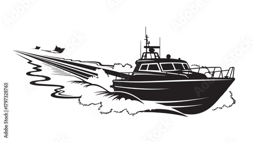 Experience the Thrill of the Open Sea with this Dynamic Boat Design, Perfect for Nautical Adventures and Maritime Projects, Showcasing Power and Speed in a Sleek Silhouette