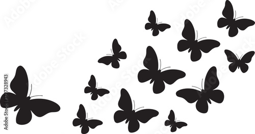 Graceful black butterfly silhouettes flying decorative graphic design