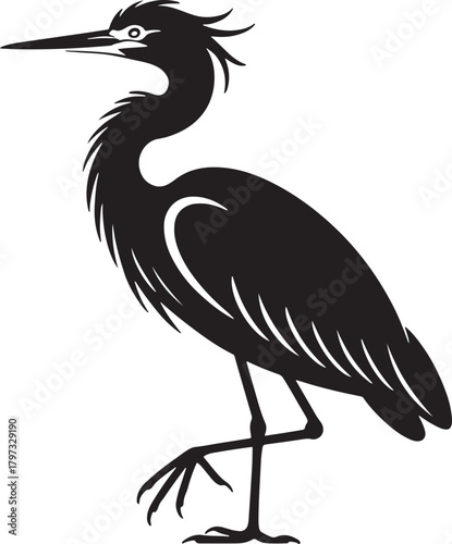 heron egret bird Stylized black silhouette logo design icon