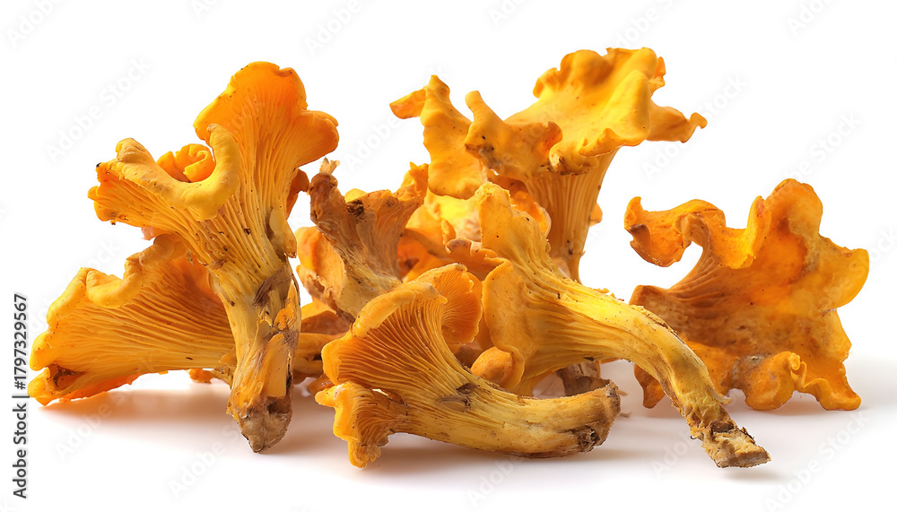 Fototapeta premium Isolated yellow chanterelles on a white background.
