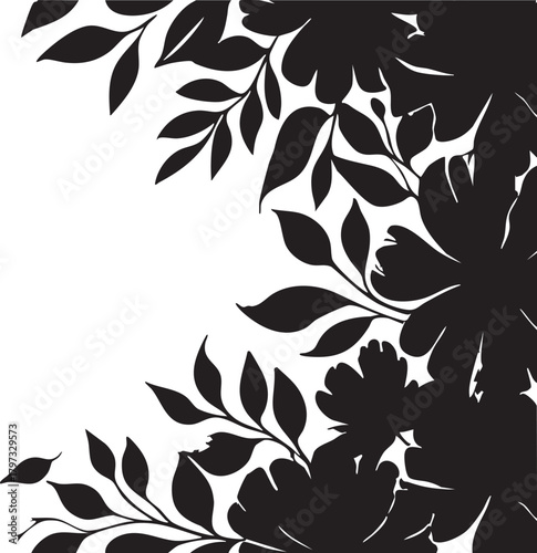 Black and white floral vector: flower and leaf illustration for graphic design eps silhouette