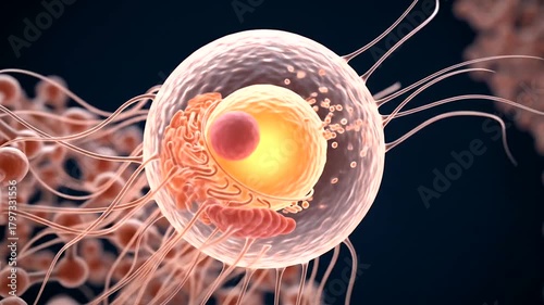 Microscopic View of Human Egg Cell and Sperm Cells in Reproductive Process.