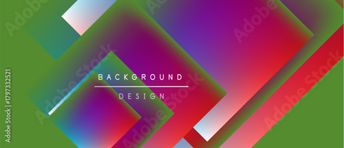 Abstract vibrant background design features overlapping colorful layers. Gradient hues blend creating dynamic visual effect. Text reads background design.