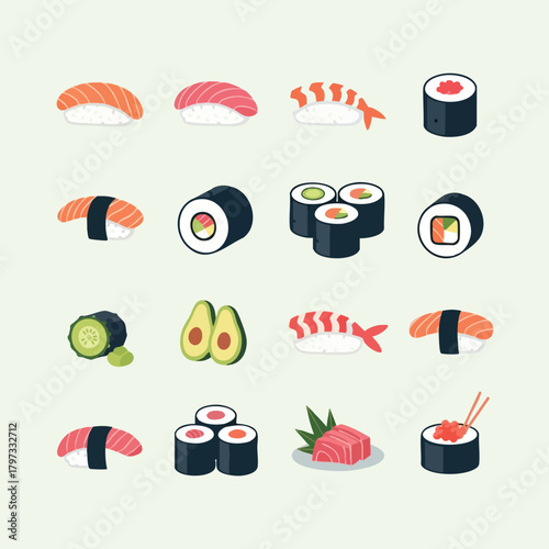 Sushi and Sashimi Set Illustration
