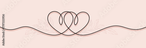 Intertwined hearts with delicate floral accents on soft pink vector