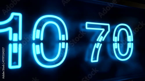 Neon 1070 Sign Illuminating the Night with Vibrant Blue Light.