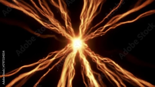 An electrifying display of powerful electrical sparks and plasma streaks illuminating the dark night sky with vibrant fiery energy.