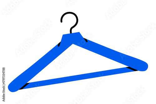 Hand drawn cute illustration of empty hanger. Flat vector household clothes rack doodle. Wardrobe apparel hook icon. Home outfit store. Boutique or shopping sign. Isolated.