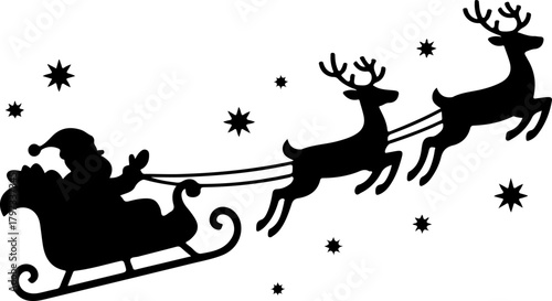 Santa Claus and reindeer sleigh silhouette vector illustration