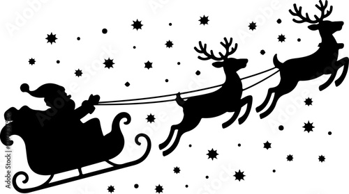 Santa Claus and reindeer sleigh silhouette vector illustration