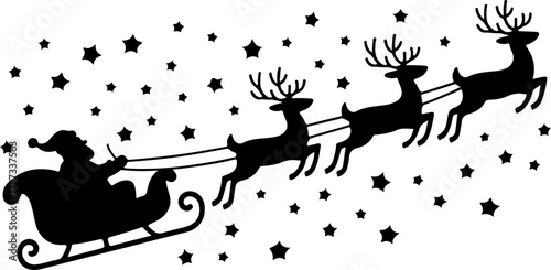 Santa Claus and reindeer sleigh silhouette vector illustration