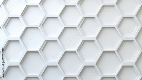 White hexagon pattern wall with layered geometric honeycomb texture