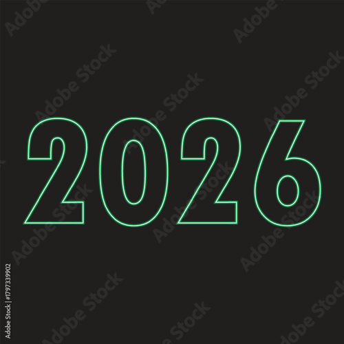 2026 Neon Number: The year 2026 glows vibrantly with a sleek, minimalist design, illuminated by neon light against a backdrop, evoking a sense of modernity and the passage of time.