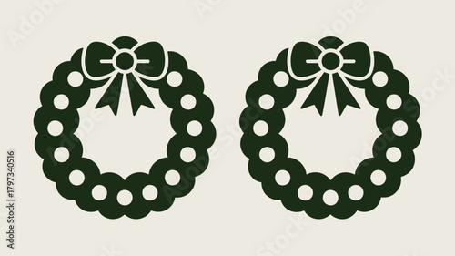 Festive holiday cheer with classic green wreaths and bows, perfect for seasonal greetings and winter celebrations, warm and inviting design element