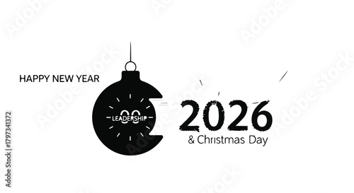 Festive celebration for New Year 2026 and Christmas Day with a stylized ornament.