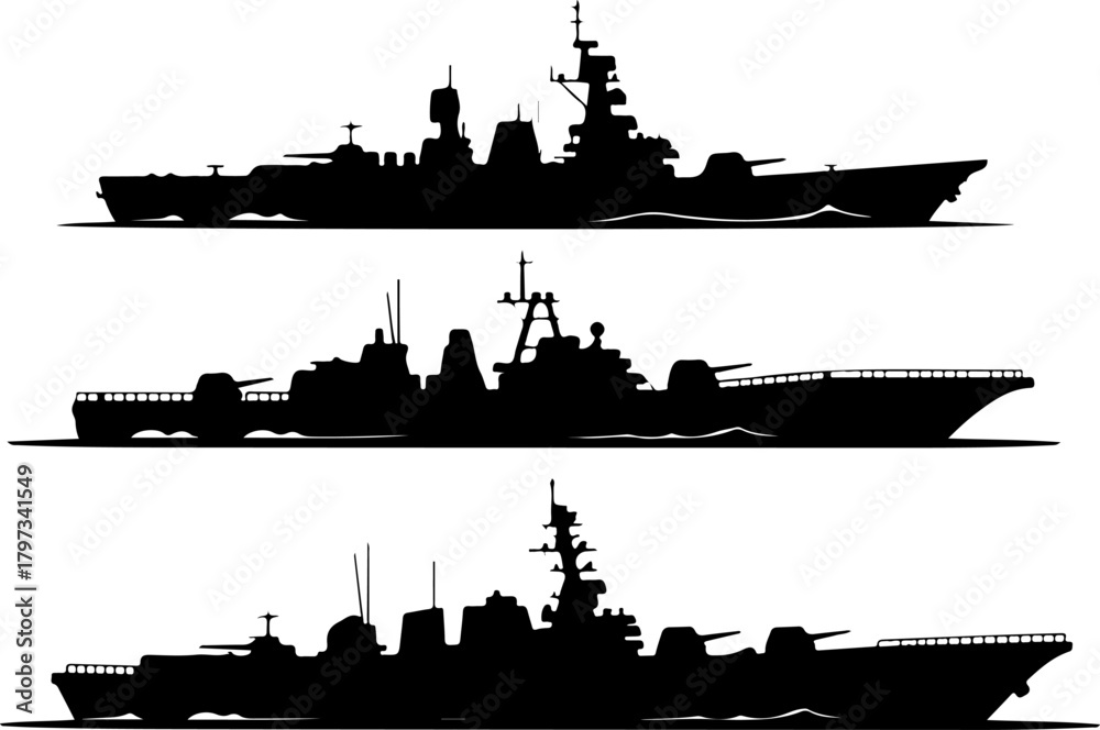 Fototapeta premium Warship navy silhouette vector illustration