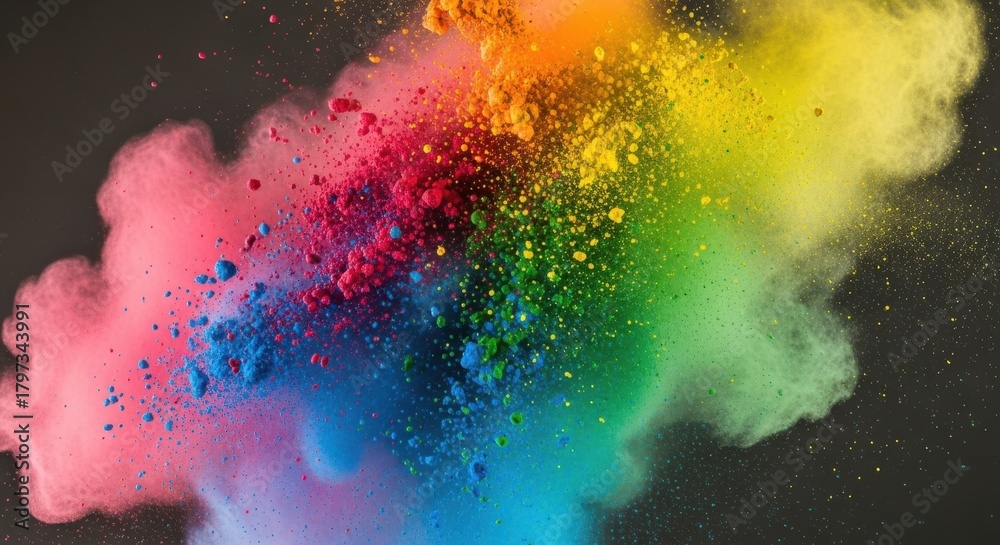 Obraz premium Vibrant rainbow colored powder exploding in mid air against a dark background