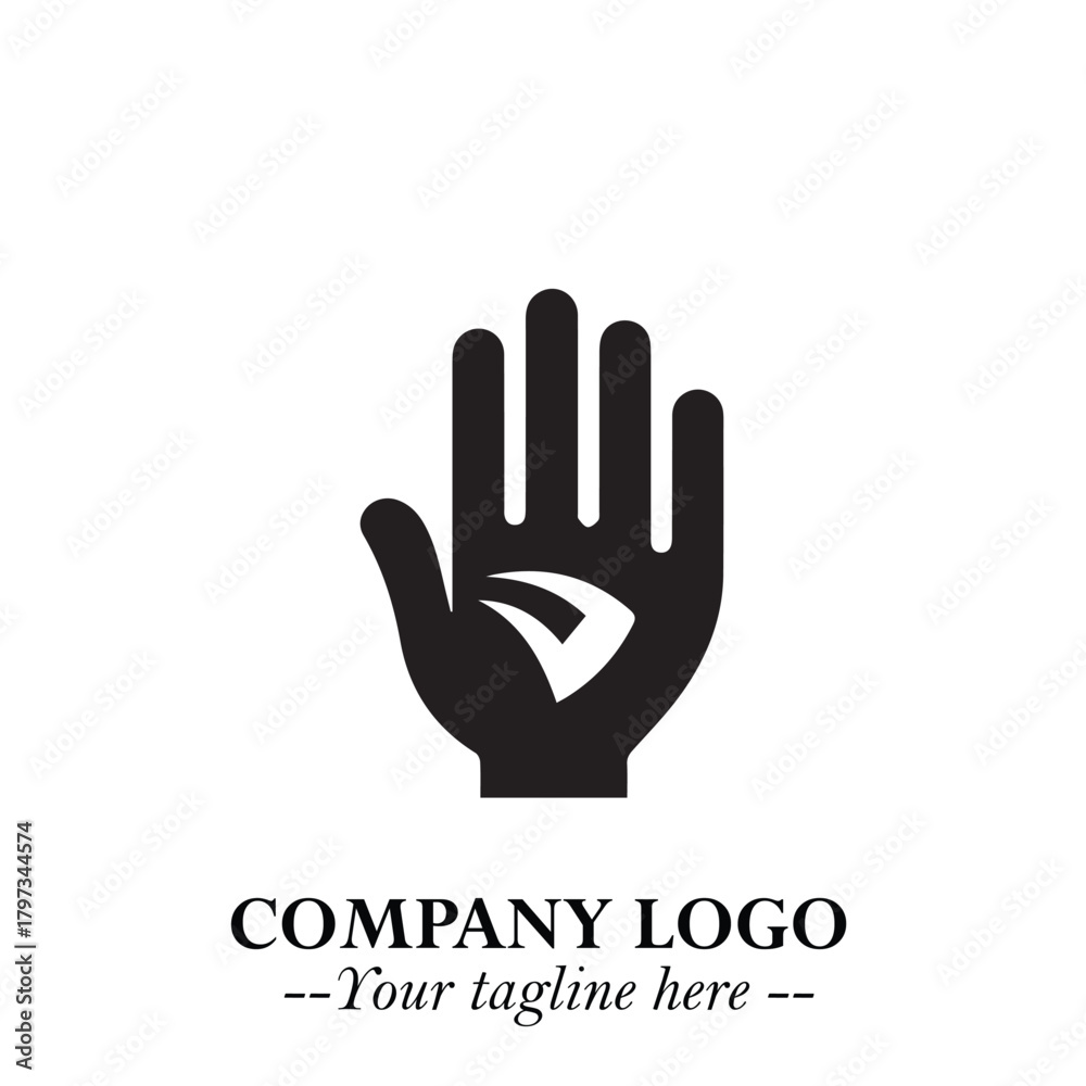 Obraz premium Minimalist Black Hand Logo Symbol on White Background in Clean Modern Silhouette Style