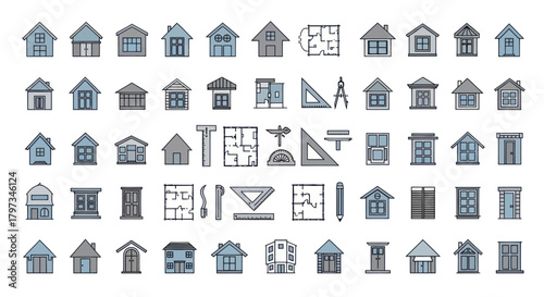 Collection of Architectural House Designs and Drafting Tools.