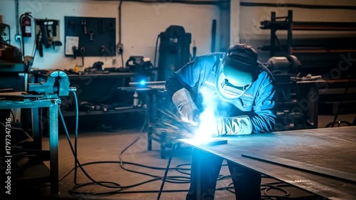 Welder at Work - A Close-Up of Industrial Welding Process.