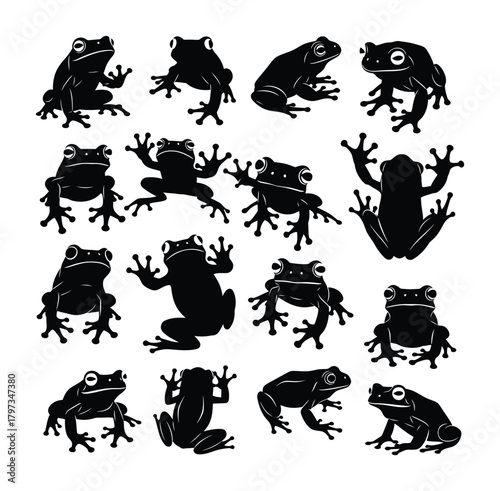 Frog silhouette vector set amphibian animal illustration graphic design eps