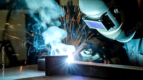Welding Process - A Close-Up of Sparks and Smoke in Industrial Setting.