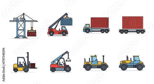Set of Industrial Logistics and Cargo Handling Transport Vehicles.