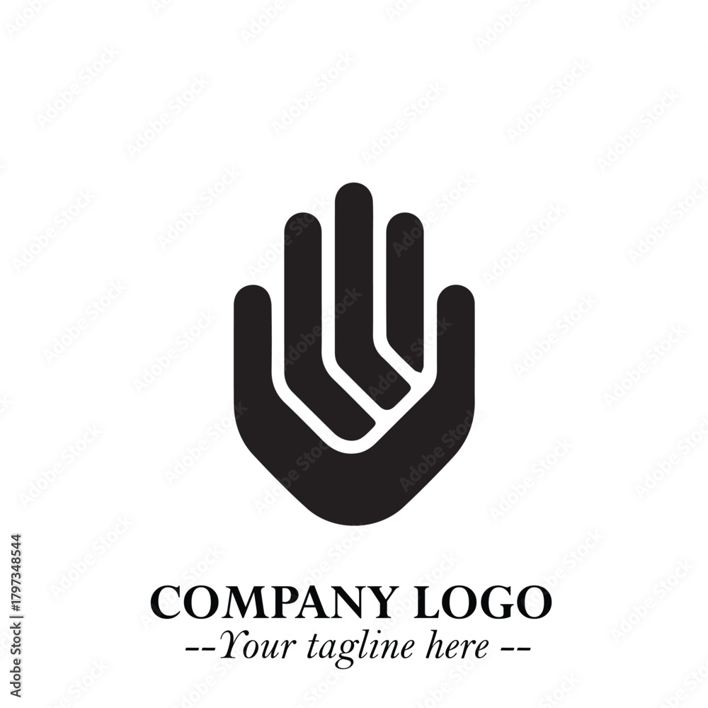 Obraz premium Minimalist Black Hand Logo Symbol on White Background in Clean Modern Silhouette Style