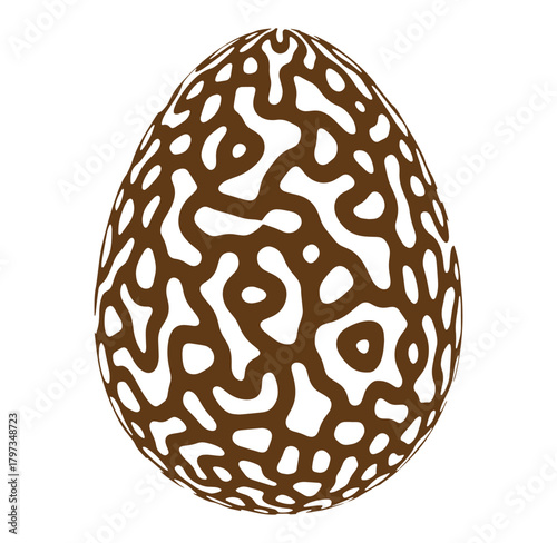 Decorative brown easter egg with unique organic pattern and white background