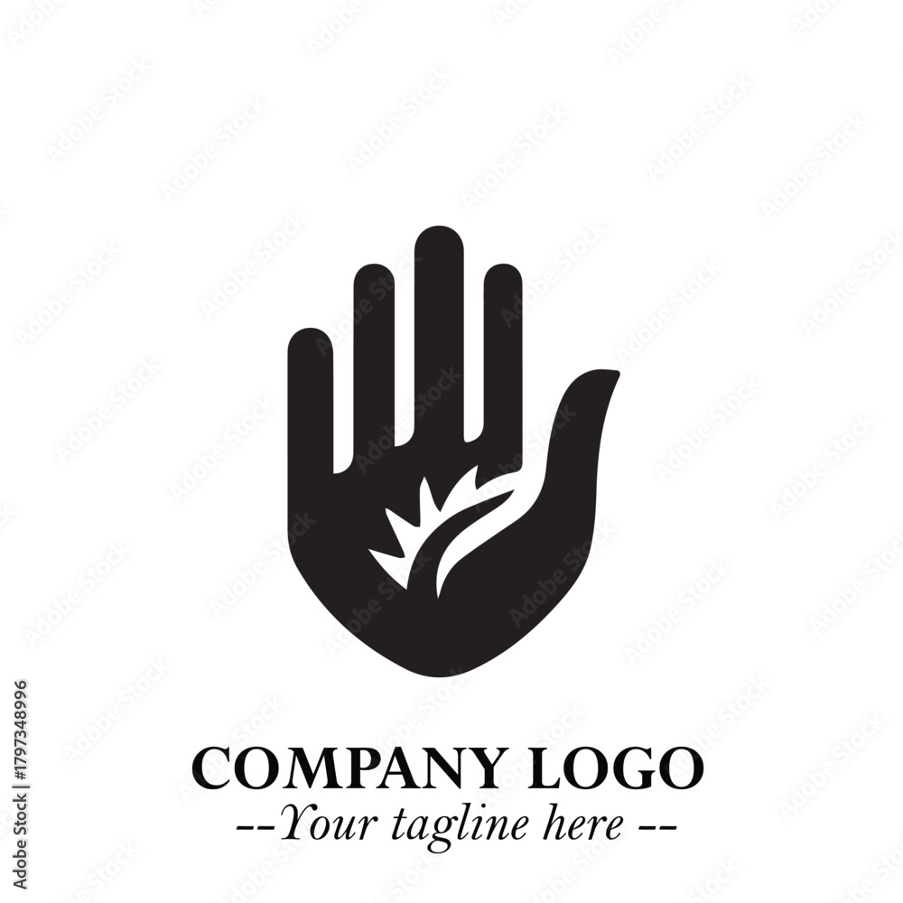 Obraz premium Minimalist Black Hand Logo Symbol on White Background in Clean Modern Silhouette Style