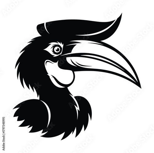 Black and white hornbill bird illustration vector graphic design art eps silhouette
