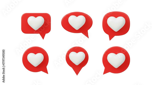 3D Render: White Heart Icon in Red Notification Bubble, Like Button, Social Media Reaction, Love Message Pin