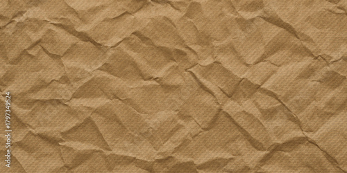 Distressed Torn crumpled brown kraft paper texture banner background