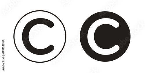 Copyright icon in line design and solid black and white colors for designs