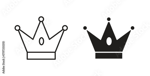 Crown icon in line design and solid black and white colors for designs