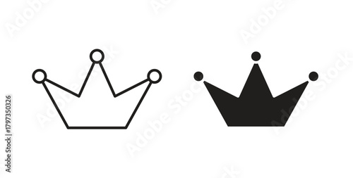 Crown icon in line design and solid black and white colors for designs