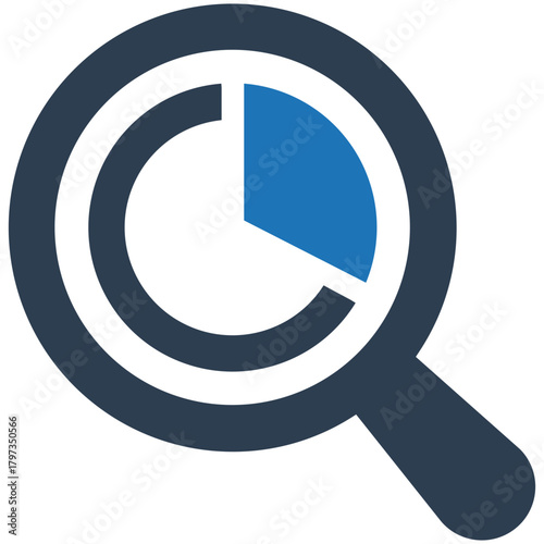 Data Analysis and Visualization: A close-up view of a magnifying glass encircling a pie chart, conveying the essence of data analysis, research, and business insights.
