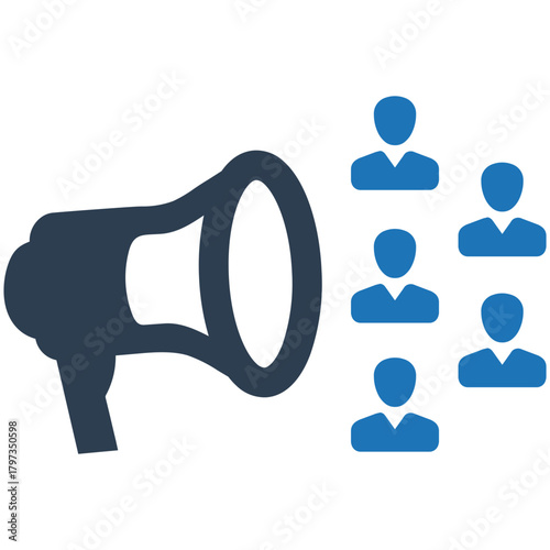 Communication Campaign: A bold graphic captures the essence of widespread communication, featuring a megaphone broadcasting to a group of attentive individuals.