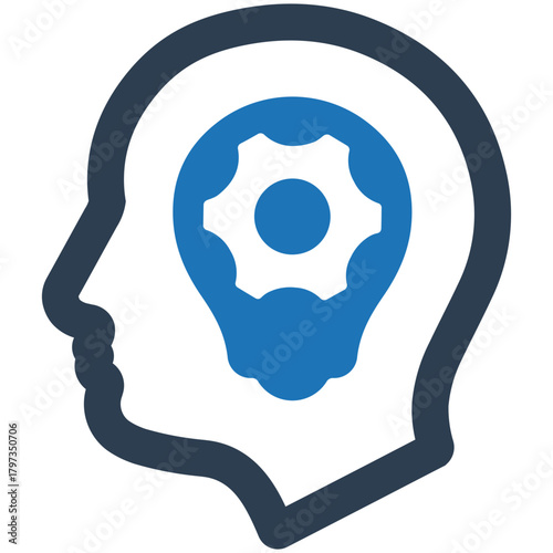 Brainstorm of Idea: A stylized graphic of a human head, with a gear symbol in the brain, representing innovative thoughts and ideas, emphasizing ingenuity and intellect.