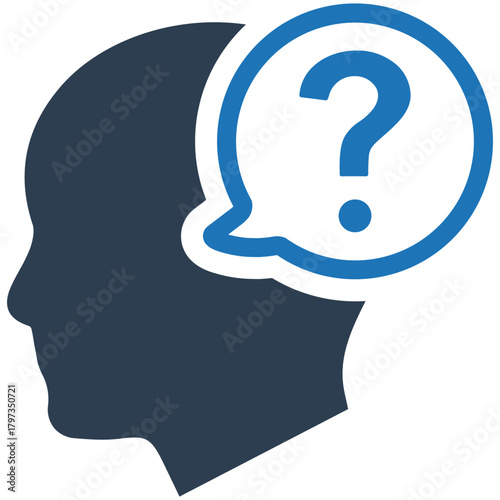 Introspection's Echo: A graphic representation of a thinking process, with a question mark bubble above silhouette's head, evokes the deep cognitive exploration.