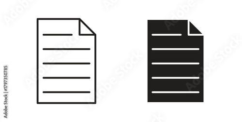 Document icon in line design and solid black and white colors for designs