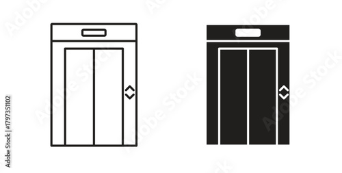 Elevator icon in line design and solid black and white colors for designs
