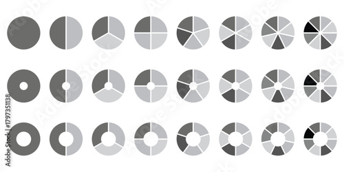 Pie charts diagrams. Different color circles. donut and pie chart infographic elements set. Colorful diagram collection with. Circle icons for infographic on Transparent Background. EPS 10.