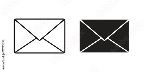 Envelope icon in line design and solid black and white colors for designs