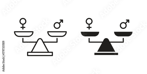 Equality icon in line design and solid black and white colors for designs